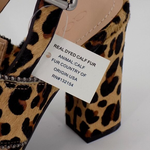 Coach Rylie Heeled Sandals Size 6.5 Cheetah Animal Print Calf Fur Buckle Strap - Picture 8 of 10